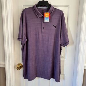 NWT Mens Puma Purple Buttoned Short Sleeved Casual Golf Polo 50 SPF Cloudspun XL